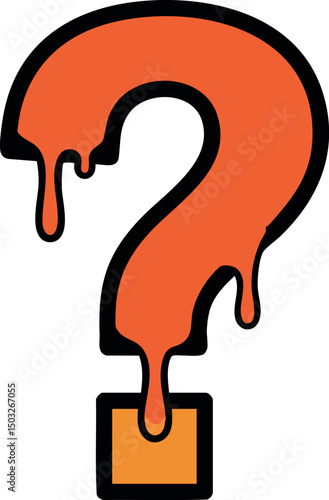 Dripping orange question mark symbol with black outline vector illustration 