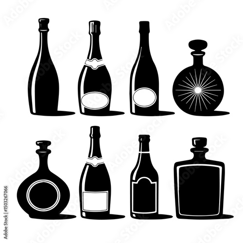 Silhouettes of various beer bottles, cans, and mugs arranged in rows on a white background, showcasing a diverse collection of drink containers in a minimal, graphic style.