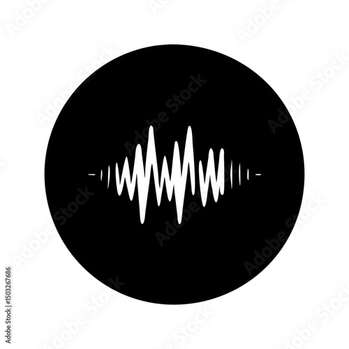 Monochromatic visual representation of sound wave within a circular black background