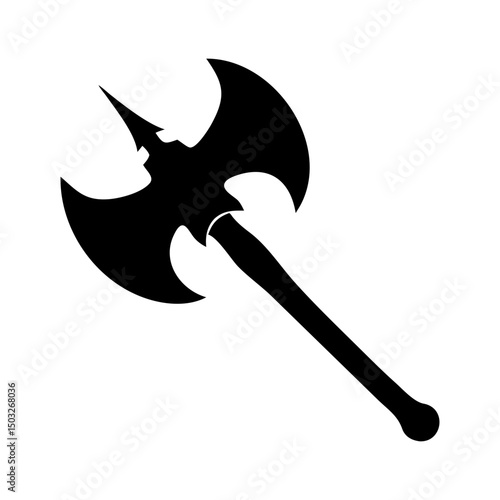 Black silhouette of a double headed battle axe isolated on white background