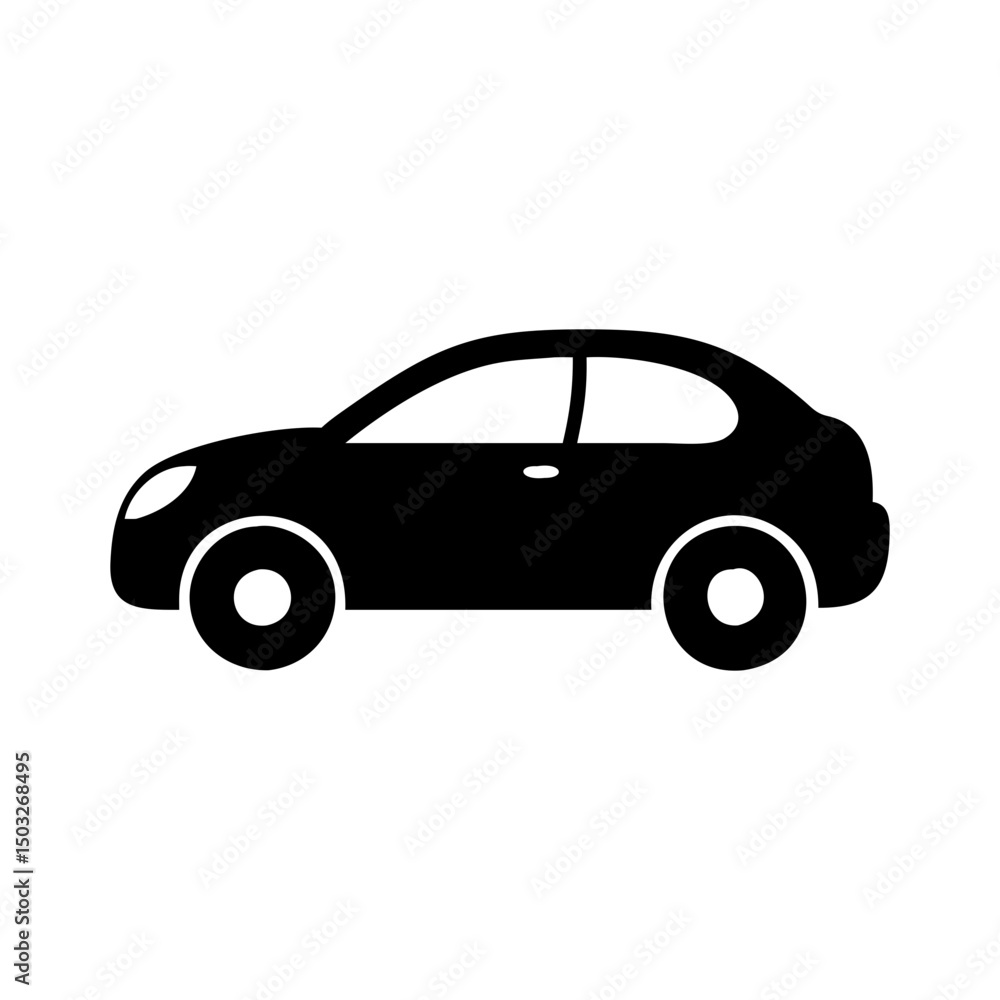 Black silhouette of a small hatchback car on a white background Black silhouette of a small hatchback car on a white background