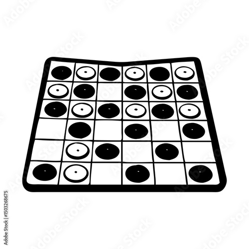 Monochromatic Image of Checkers Board Game with Pieces Showing Strategic Play