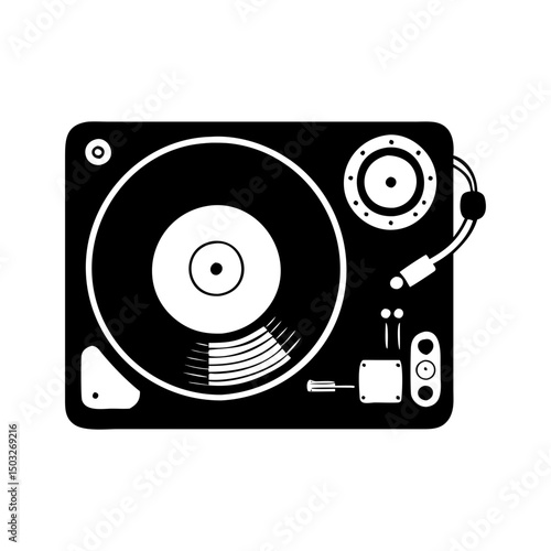 Monochrome image showcasing a vintage turntable with clear design features