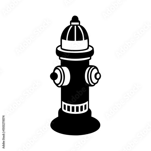 Stylized black and white fire hydrant with distinctive curved design elements