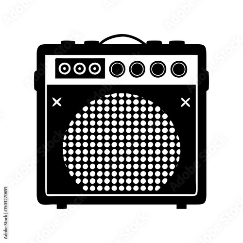 Monochrome Illustration of a Classic Guitar Amplifier with Detailed Speaker Grill