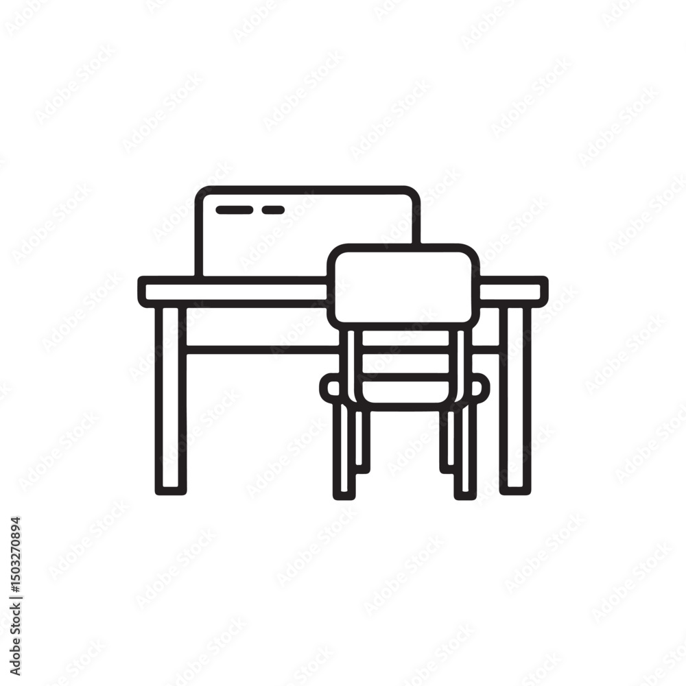 Classroom Desk and Chair Line Art Icon for Education and School Logos Classroom Desk and Chair Line Art Icon for Education and School Logos