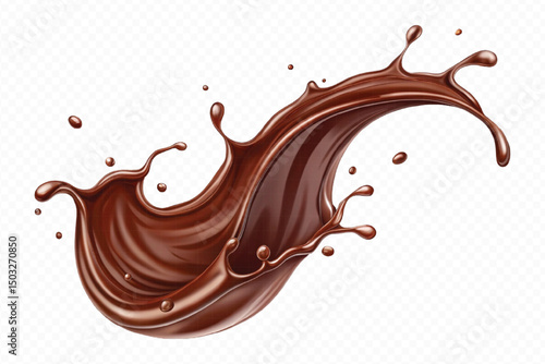 realistic liquid chocolate splash in wave style isolated on transparent background