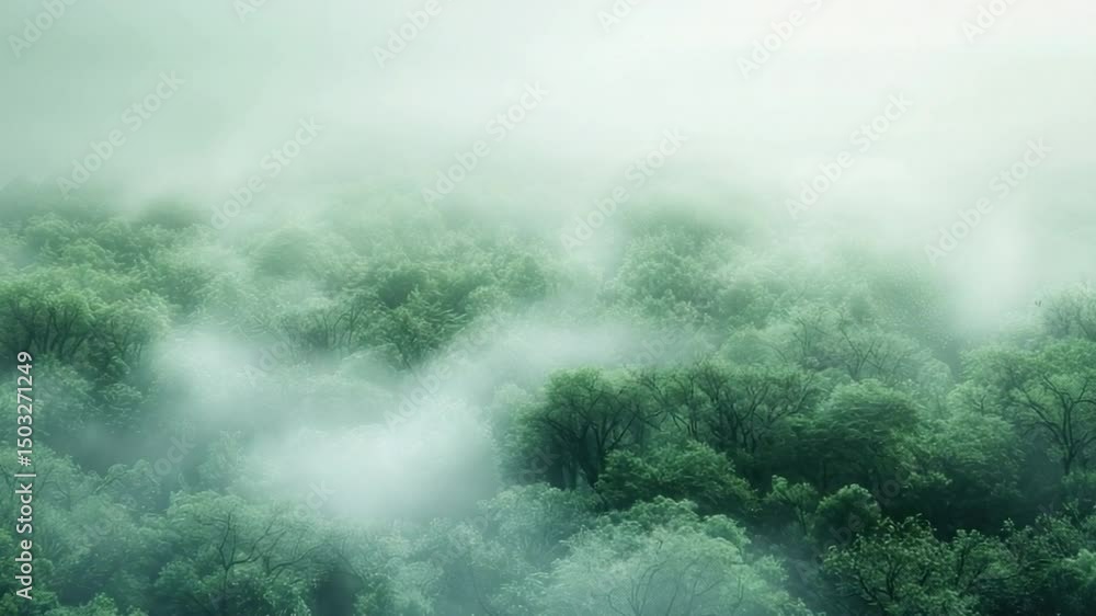 Lush Green Forest Canopy Surrounded by Misty Fog in Early Morning Light 4k video footage Lush Green Forest Canopy Surrounded by Misty Fog in Early Morning Light 4k video footage