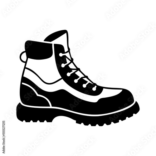 Black and white vector graphic of a hiking boot with laces