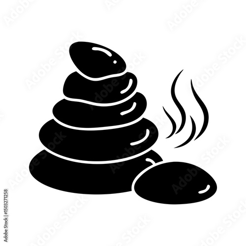 Hot stone massage therapy featuring a stacked stone tower emitting heat waves