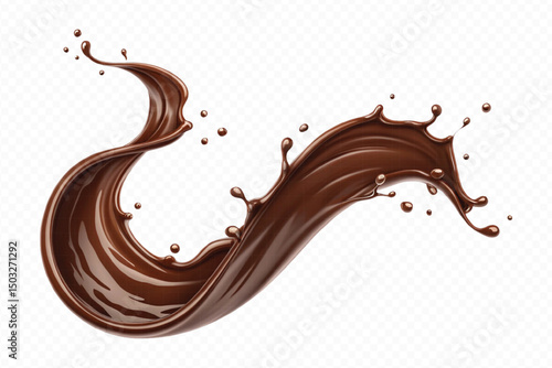 realistic liquid chocolate splash in wave style isolated on transparent background