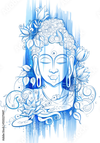 Lord Buddha in meditation for Buddhist festival of Happy Buddha Purnima Vesak