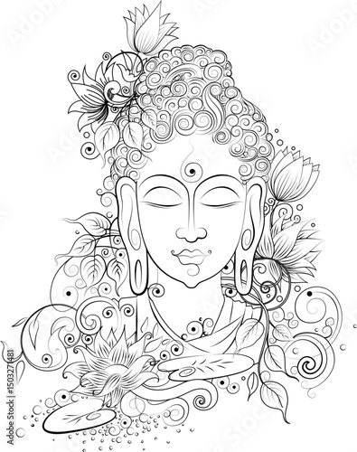 Lord Buddha in meditation for Buddhist festival of Happy Buddha Purnima Vesak