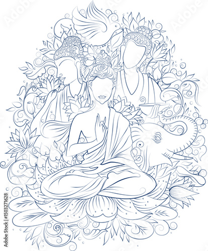 Lord Buddha in meditation for Buddhist festival of Happy Buddha Purnima Vesak