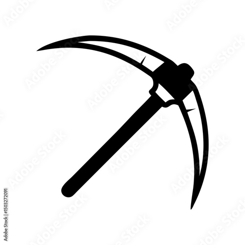 Isolated Black Pickaxe Icon on a White Background for Design