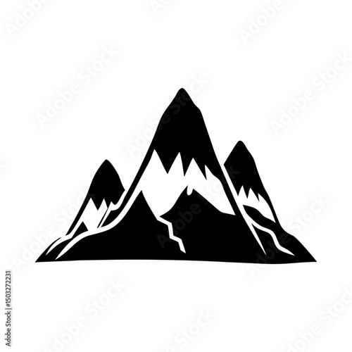 Dramatic Mountain Range Silhouette on a White Background with Jagged Peaks
