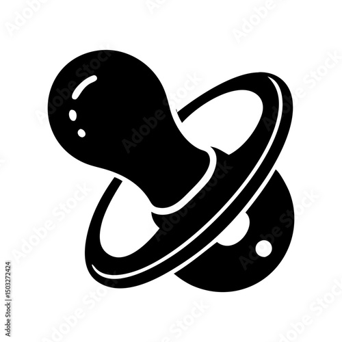 Black and white graphic silhouette of a baby pacifier or dummy