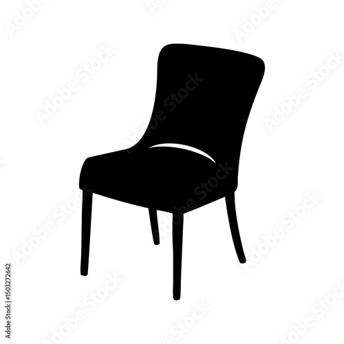 Elegant black silhouette of an upholstered dining chair with four legs