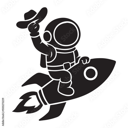 A Astranuot Cowboy Riding Rocket Cartoon With Silhouette Vector Illustration