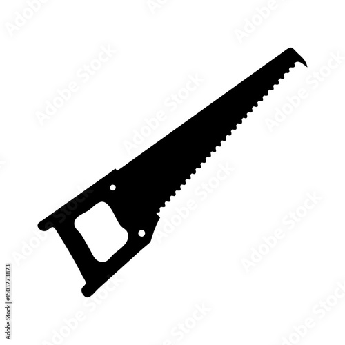 Black silhouette image of a hand saw used for cutting wood