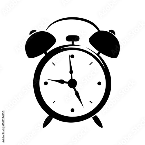 Alarm clock depicted in a simplistic black and white vector illustration