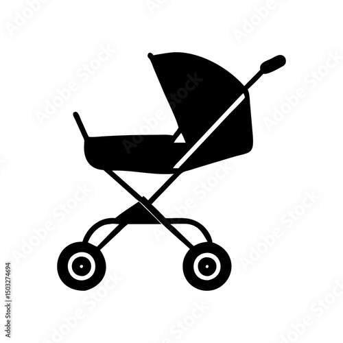 Silhouette of a classic baby carriage isolated against a white background