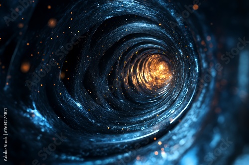 Abstract swirling tunnel of blue and orange light