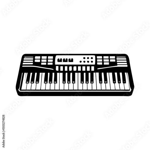 Black and white illustration of an electronic keyboard for musical enjoyment