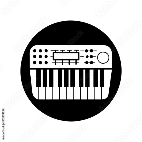A Bold Black and White Keyboard with Controls on a Dark Background