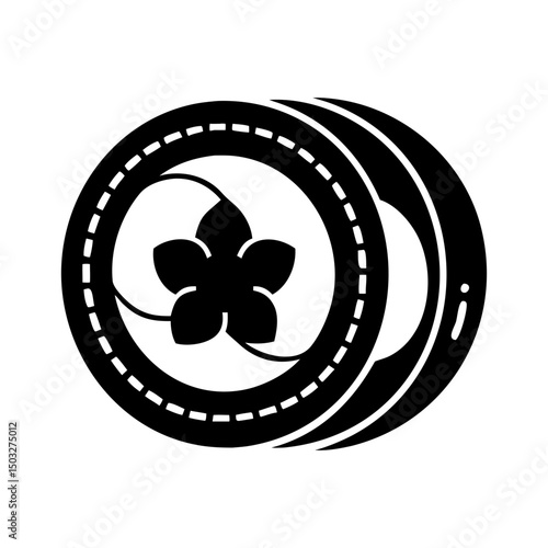 Abstract artistic representation of flower inside layered circles and radial design
