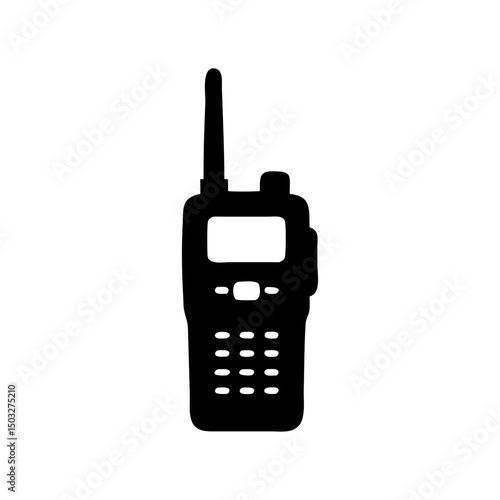 Black silhouette of a portable handheld two way radio transceiver communication device