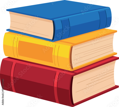 Stack of three colorful books with blue yellow and red covers educational reading material illustration 