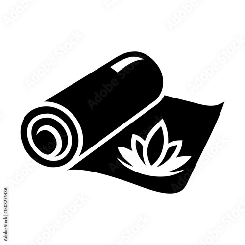 Rolled yoga mat with a lotus flower design, minimalist yoga equipment