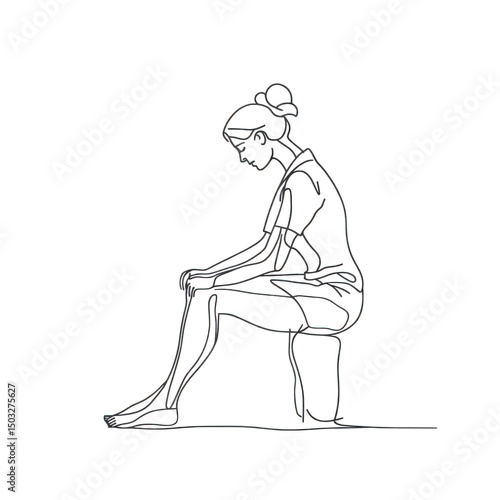 Minimalist line art of a seated woman in contemplation on isolate background