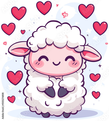 Wallpaper Mural Charming chibi sheep gift for baby celebration with hearts and pastel colors Torontodigital.ca