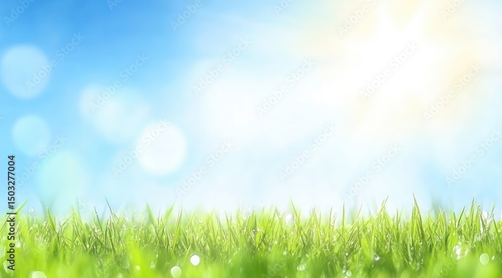 Fresh green grass with bokeh sunlit sky Fresh green grass with bokeh sunlit sky