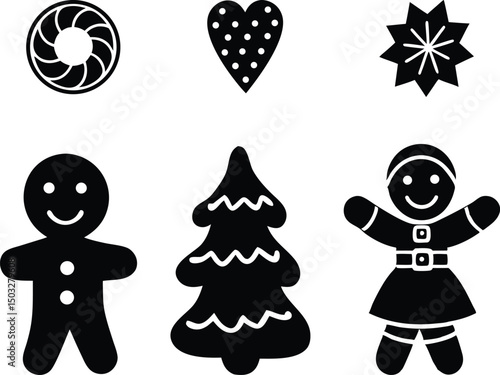 Christmas Gingerbread Clipart Set Illustration Silhouettes. Gingerbread Clipart Set for Christmas Illustration Silhouettes. Holiday Gingerbread Clipart Set Illustration Silhouettes