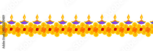 Flower garland decoration toran for Happy Diwali, Dussehra Indian Holiday festival background template for banner