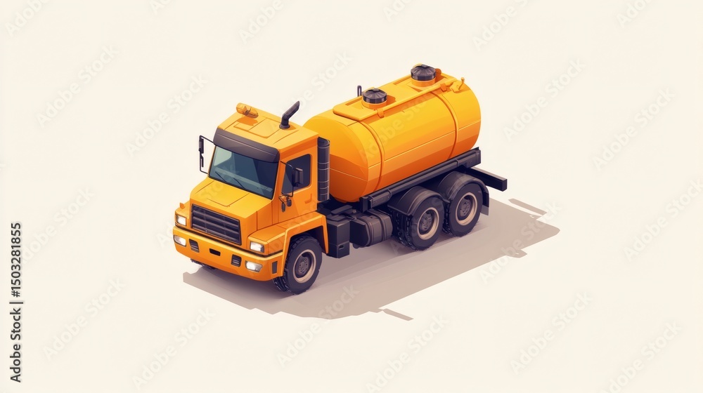 Naklejka premium Isometric illustration of an orange tanker truck on a white background.