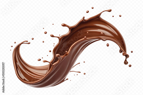 realistic liquid chocolate splash in wave style isolated on transparent background