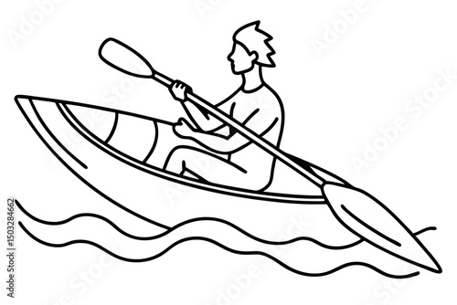 Minimalist Kayaking Line Art – Person in Kayak Vector Illustration

