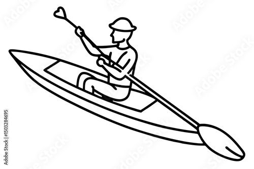 Minimalist Kayaking Line Art – Person in Kayak Vector Illustration

