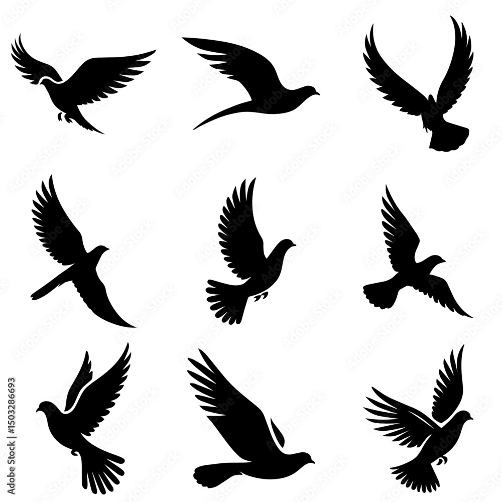 silhouette set of birds silhouette set of birds