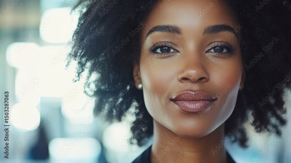Obraz premium Confident Woman with Natural Hair Smiling at Camera