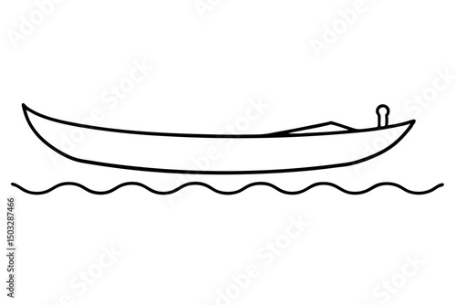 Minimalist Canoe Floating on Calm Water – Black Line Art Illustration

