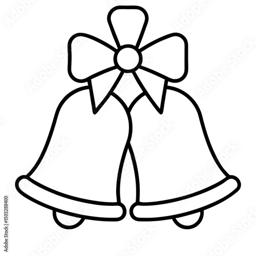 Bells with bow minimalist line art vector illustration 