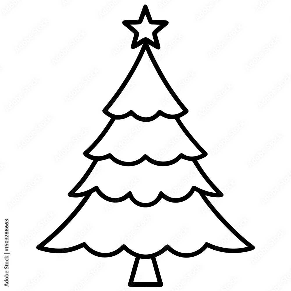 Fototapeta premium Christmas tree outline line art vector illustration 