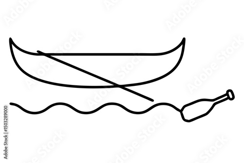 Minimalist Canoe Icon with Paddle – Simple Line Art Boat Symbol

