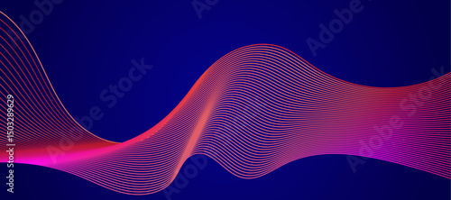 Abstract wave element for design. Violet. Digital frequency track equalizer. Stylized line art background. Colorful shiny wave with lines created using blend tool. 