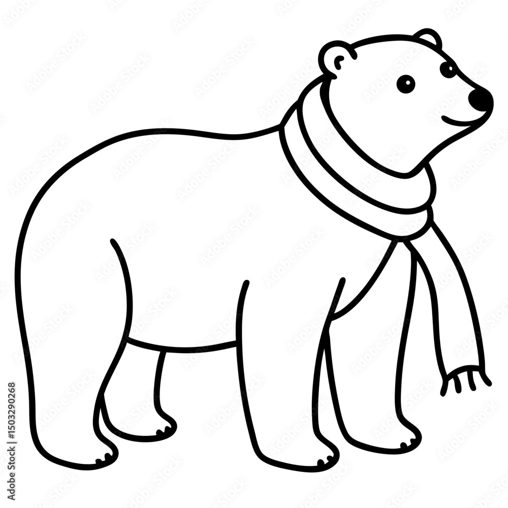 Fototapeta premium Polar bear in scarf line art vector illustration 